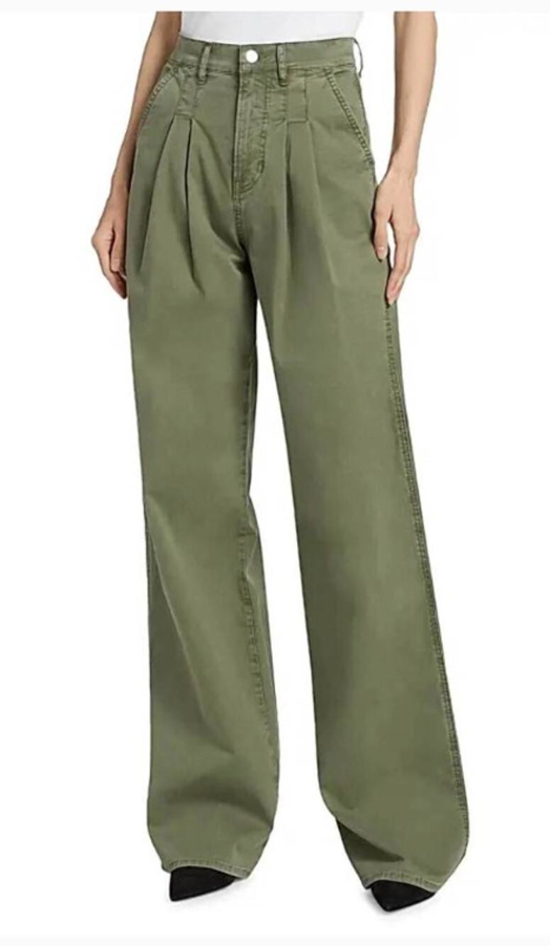Veronica Beard Mia Wide Leg Trouser High-rise Stone Arm Green Womens Size 28